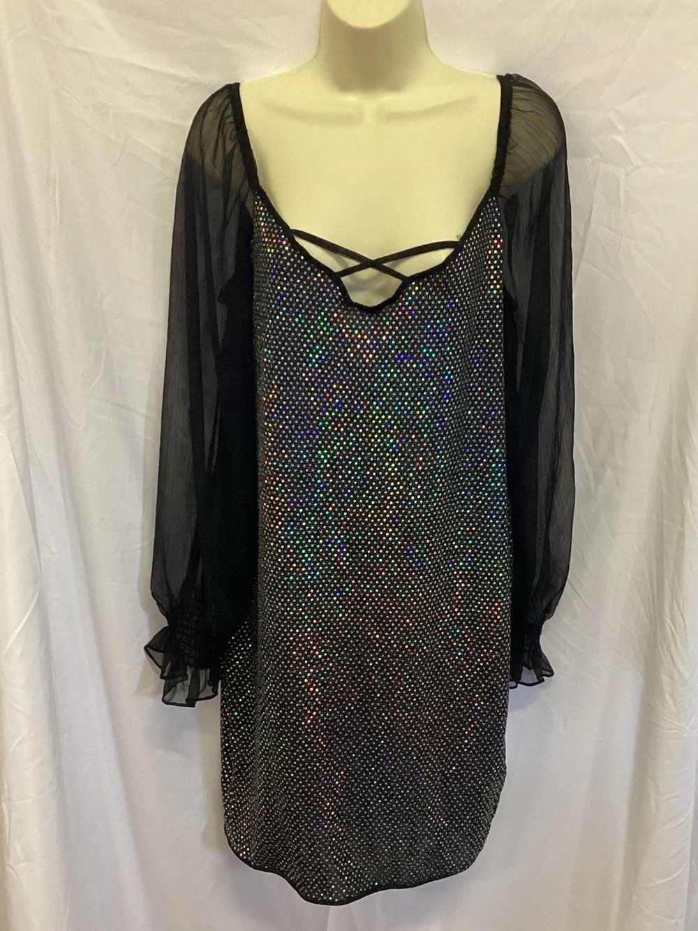 SHEIN Curve Sparkly Dress With Sheer Sleeves - Picture 1 of 5